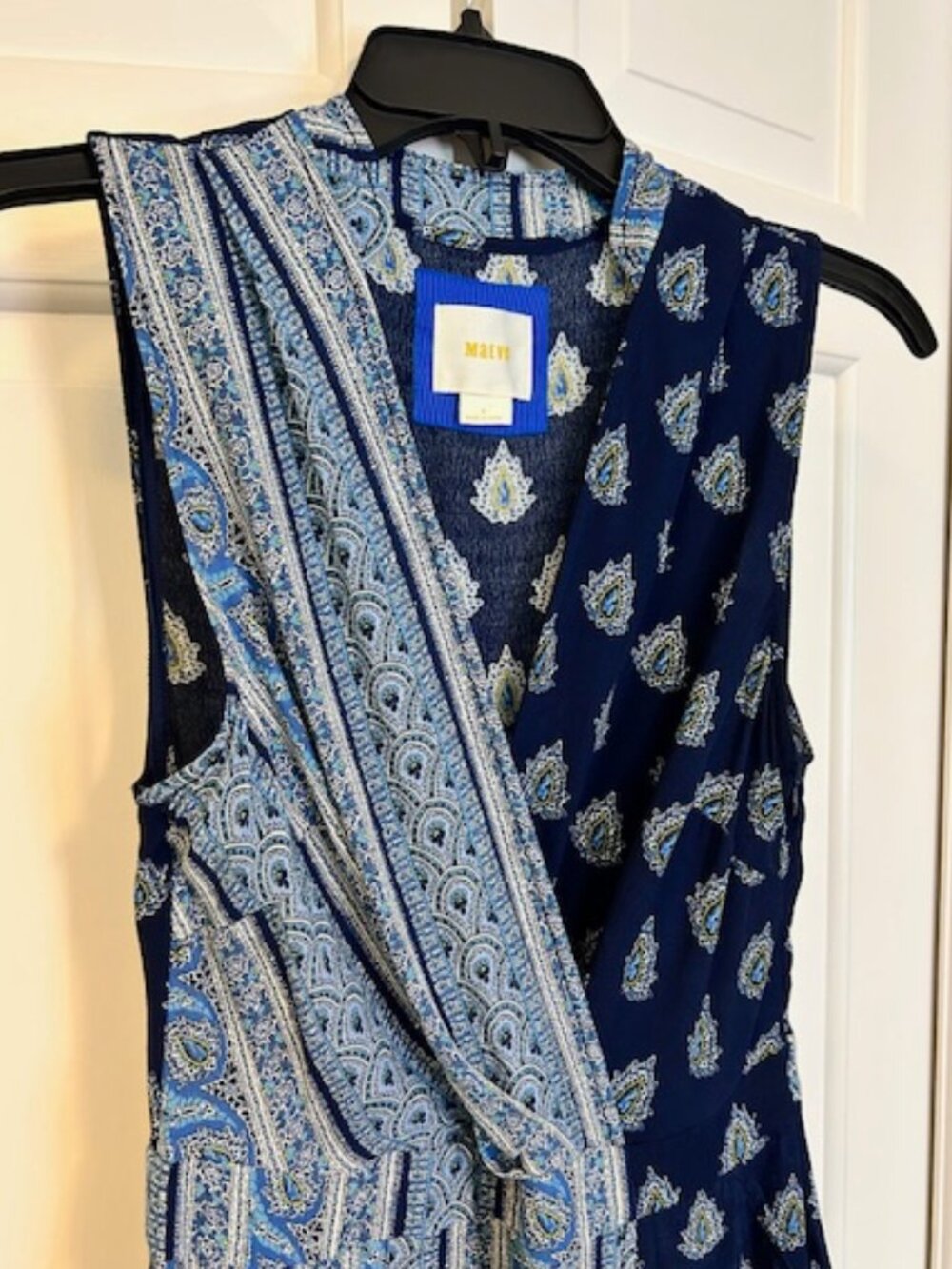 Anthropologie Maeve Eclipsed Blue Paisley Faux Wrap Asymmetric Midi | Size 4